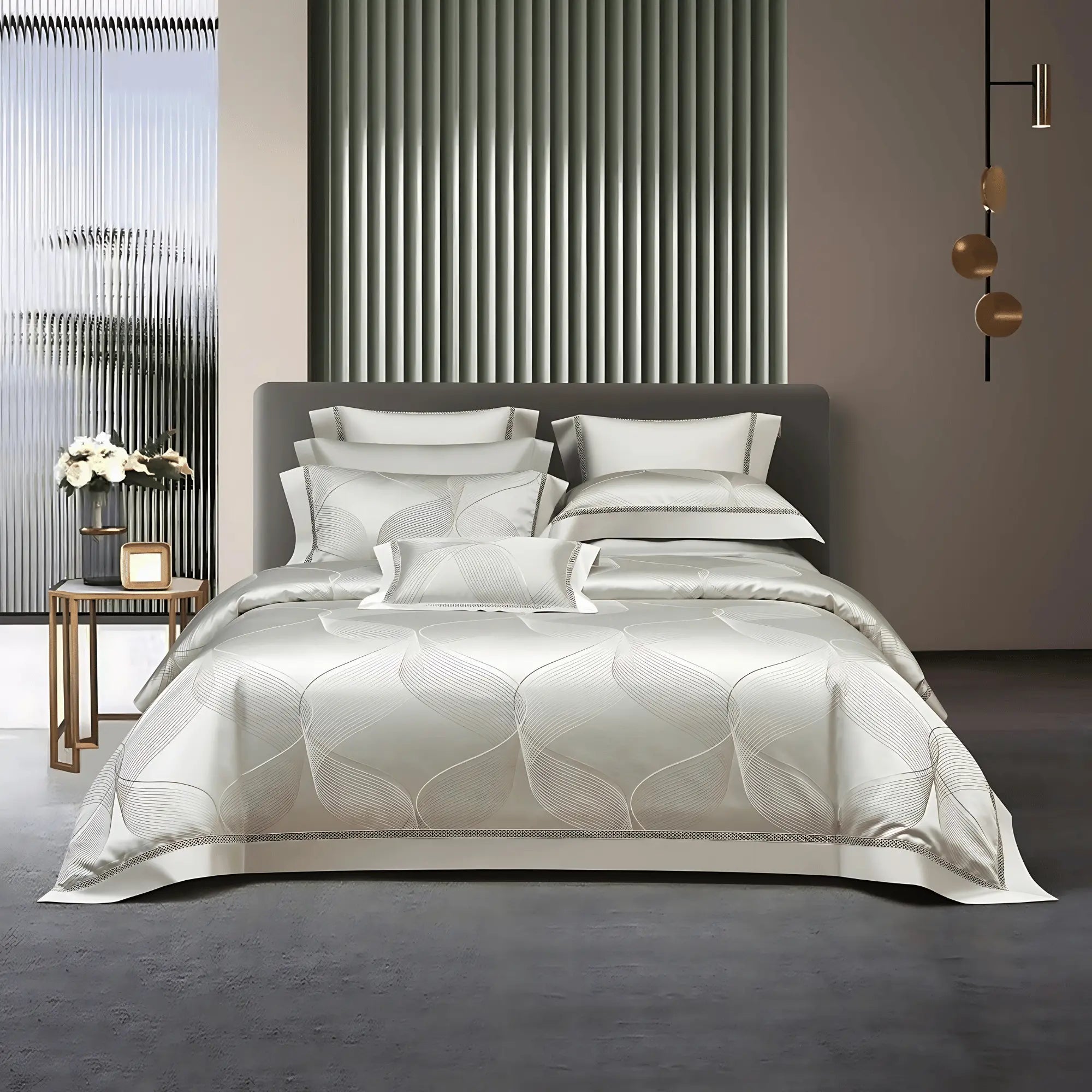 IVORY WAVES 1400 THREAD COUNT DUVET COVER & SHAMS