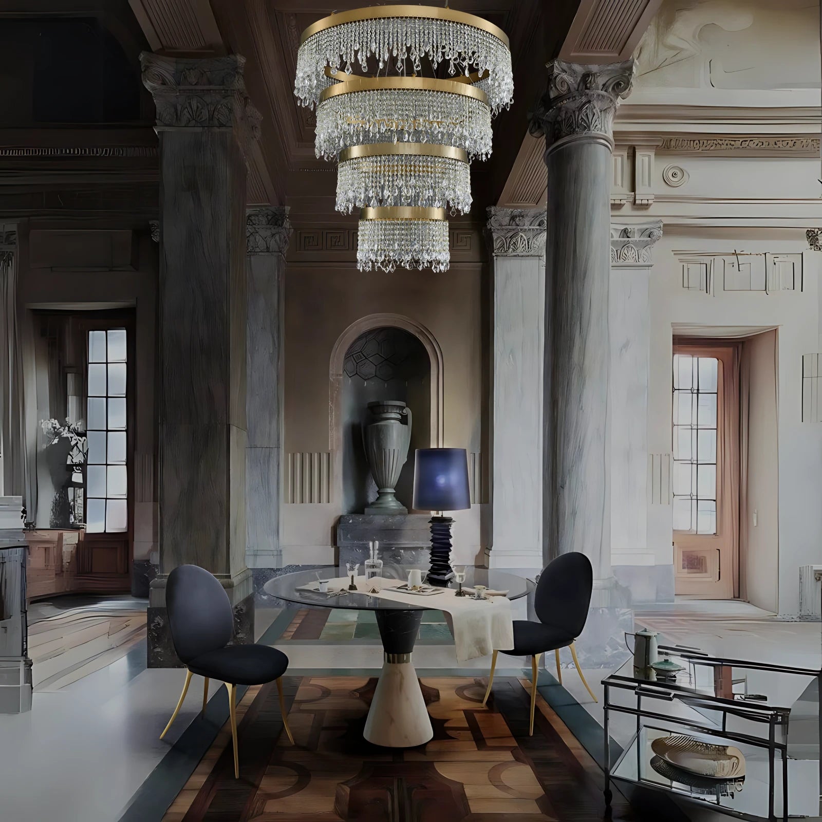 ELEGANT CRYSTAL 4 TIER CHANDELIER