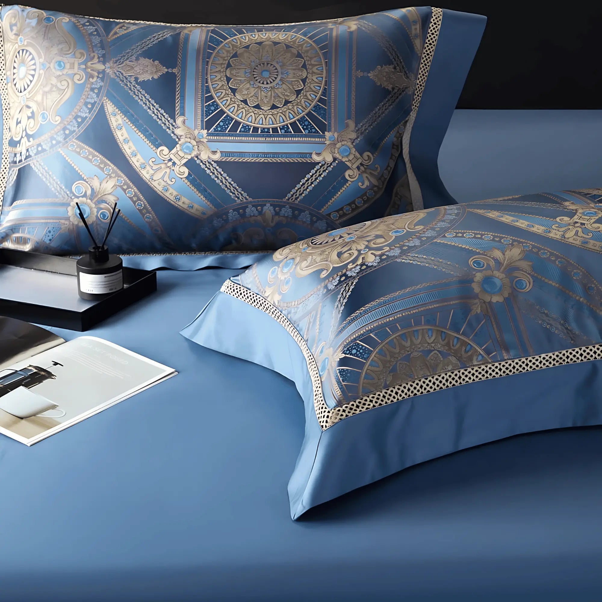 BLUE OPULENCE 1400 THREAD COUNT DUVET COVER & SHAMS