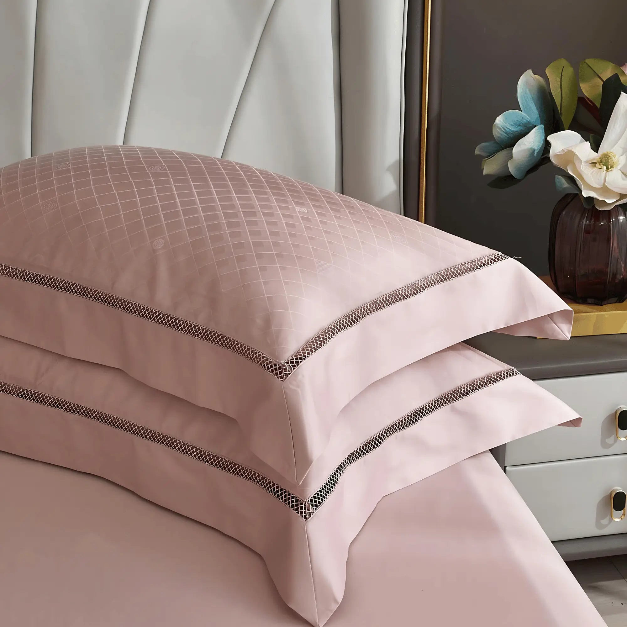 CHALICE ROSE BLUSH 1000 THREAD COUNT DUVET COVER & SHAMS