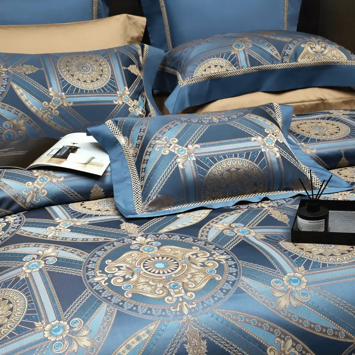 BLUE OPULENCE 1400 THREAD COUNT DUVET COVER & SHAMS