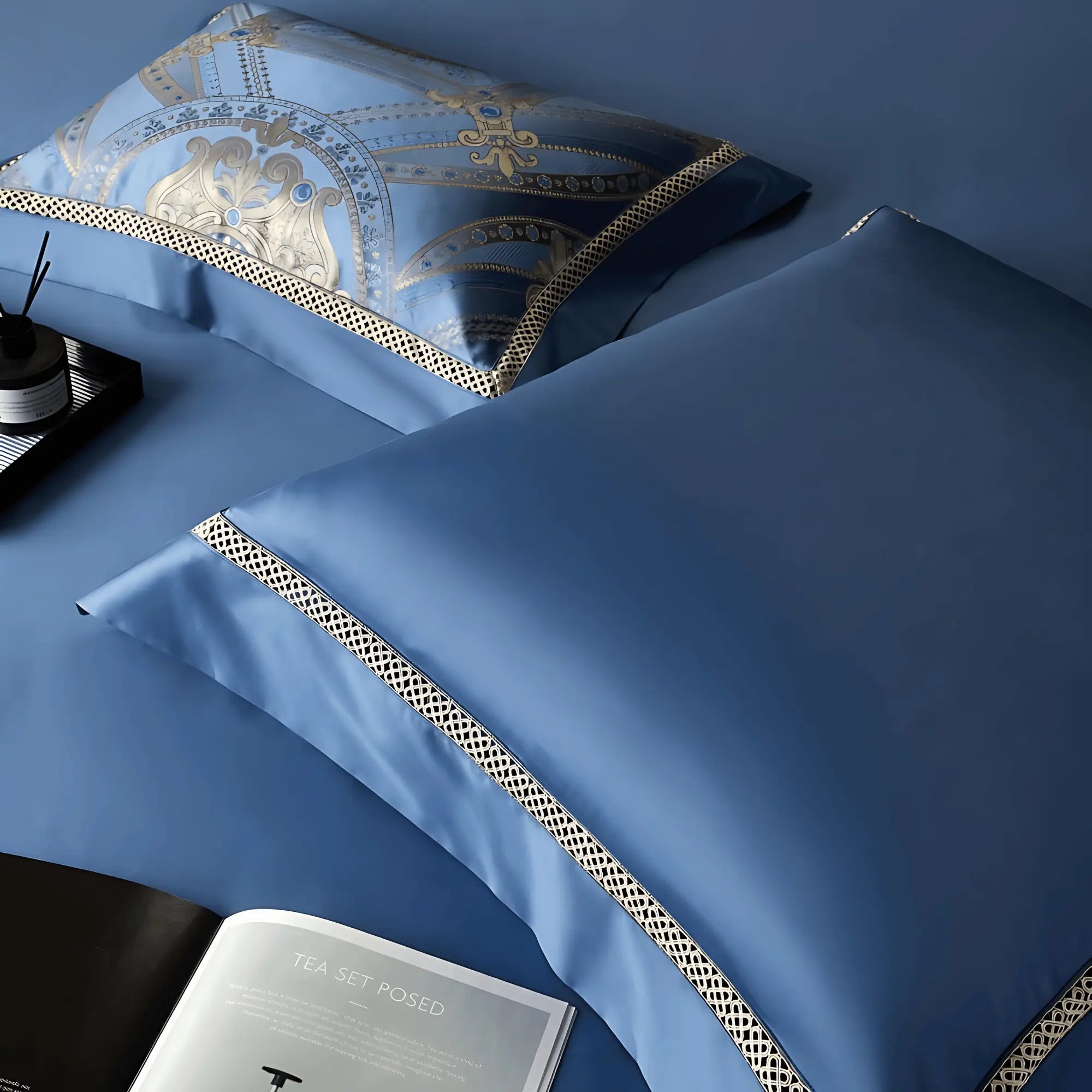 BLUE OPULENCE 1400 THREAD COUNT DUVET COVER & SHAMS