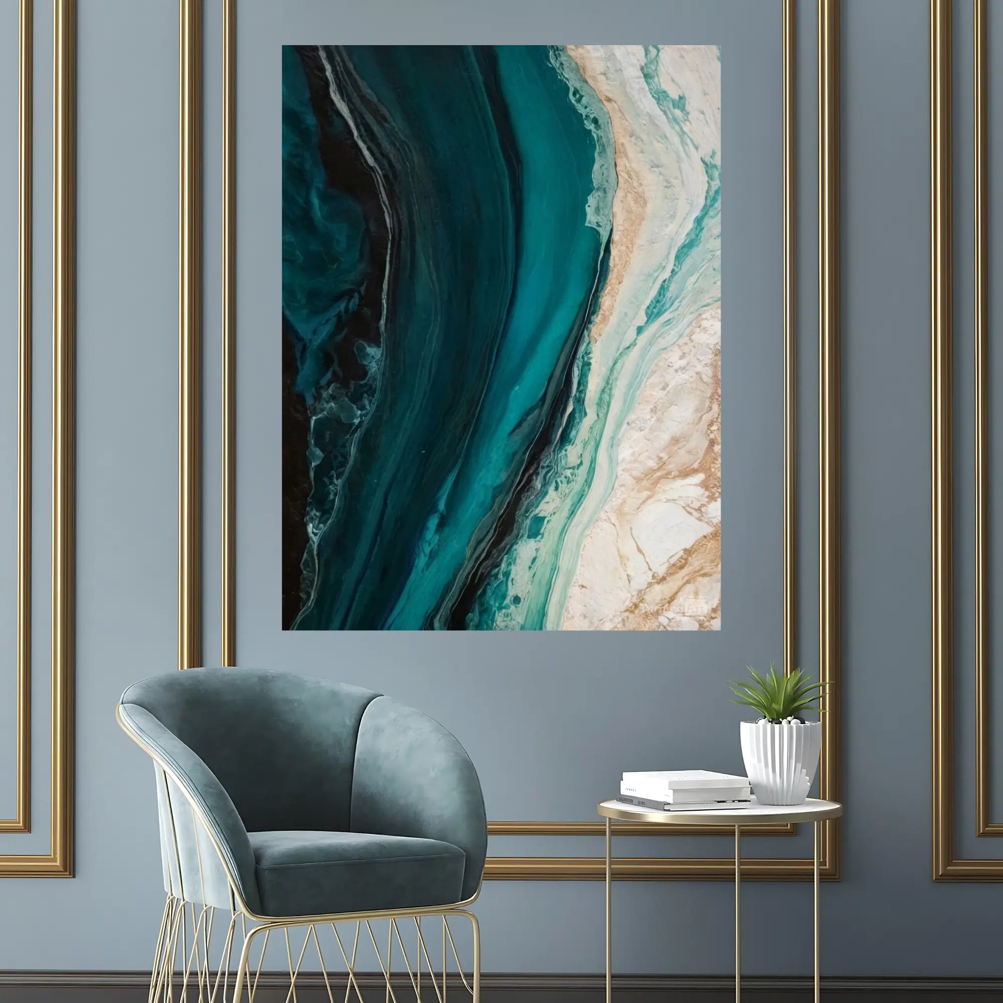 Teal Cascade Oil Painting