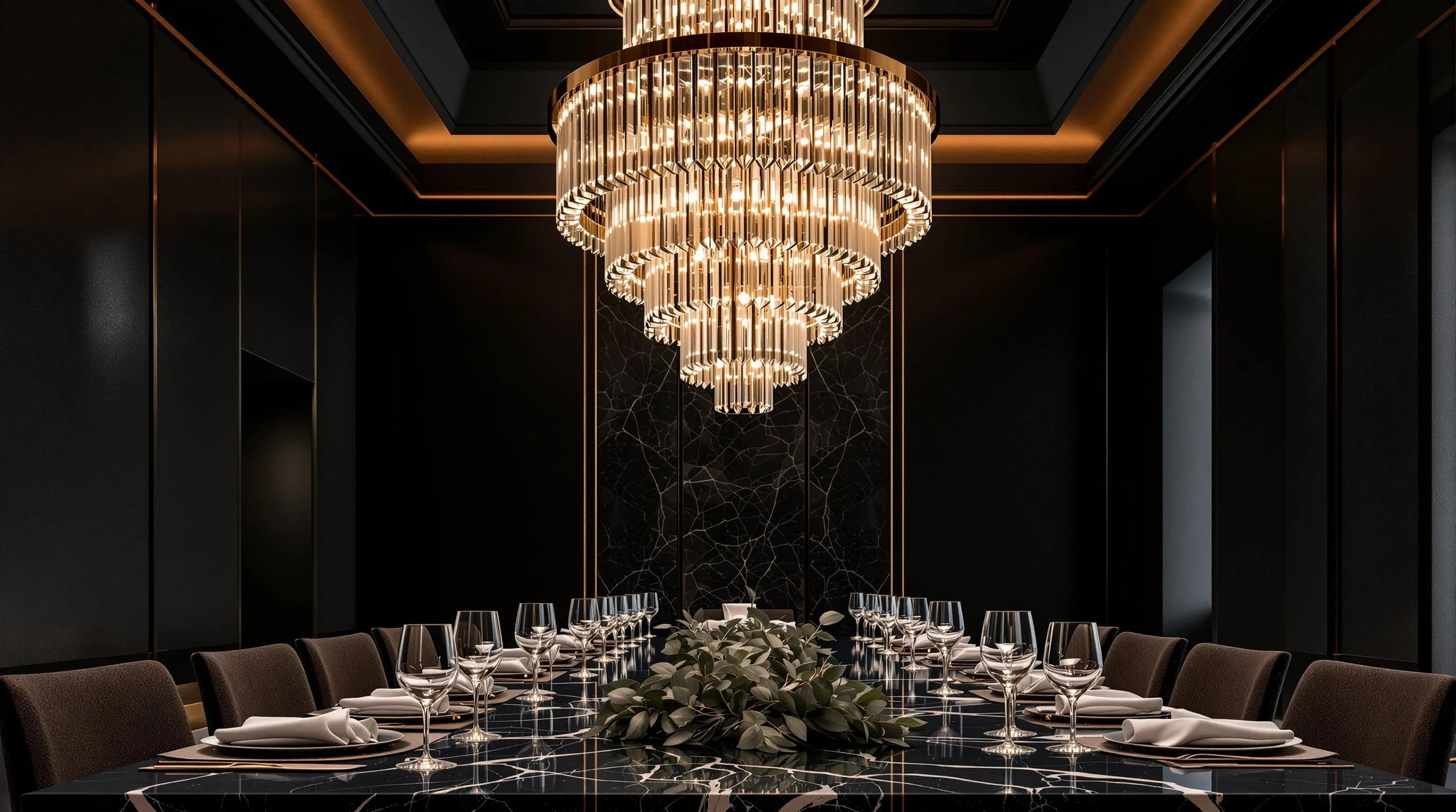 Best chandeliers for dining room — luxury crystal halo chandelier above a marble dining table