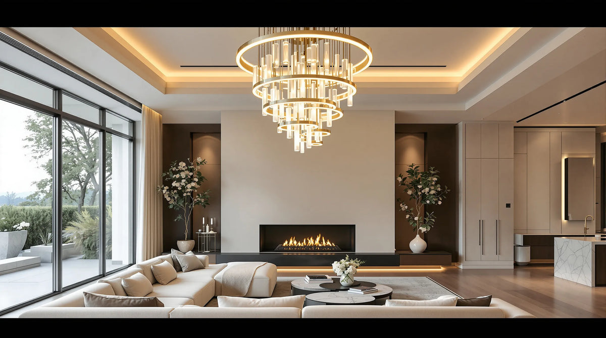 Aura Collection modern chandelier in luxury living room