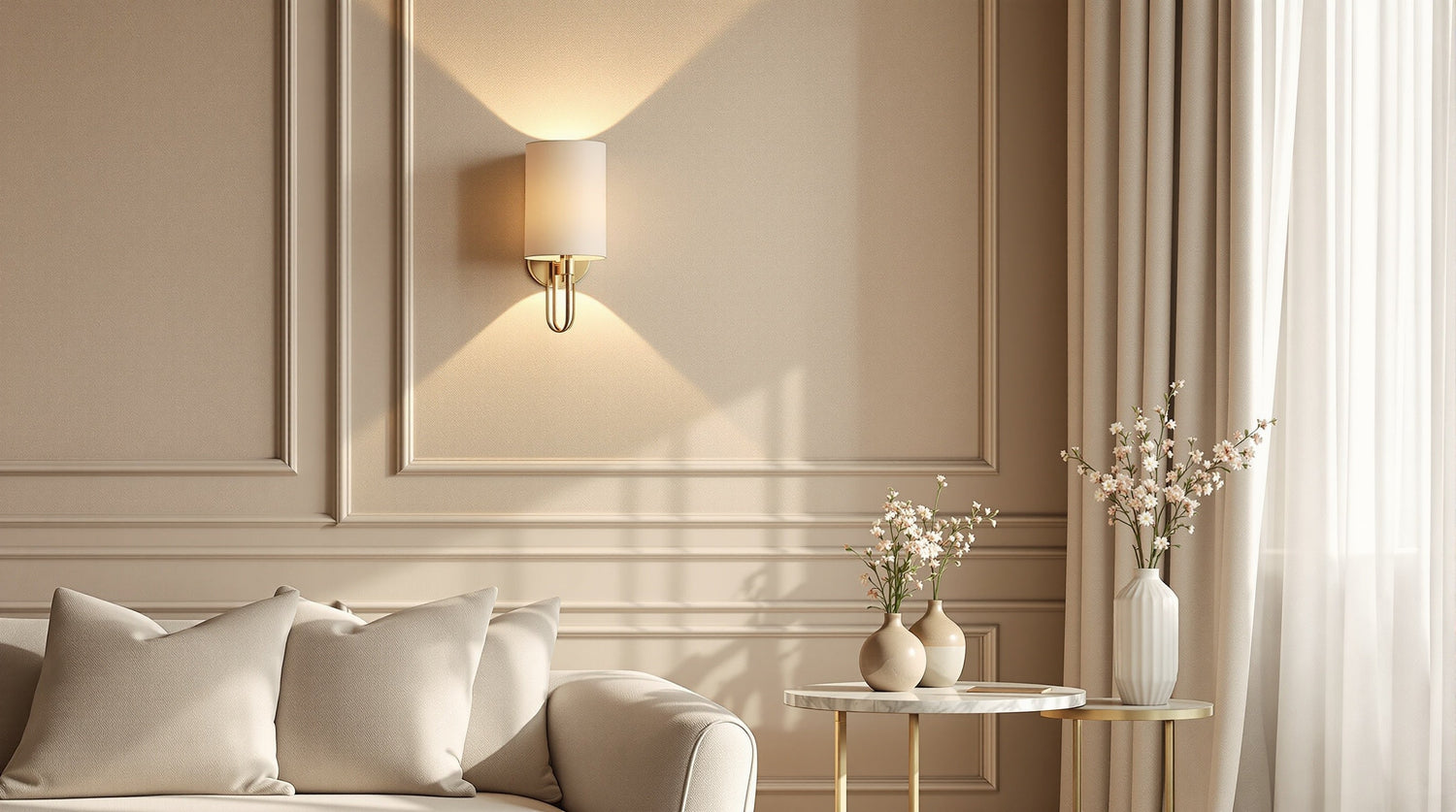 Wall sconces for living room — modern geometric sconce on a textured wall