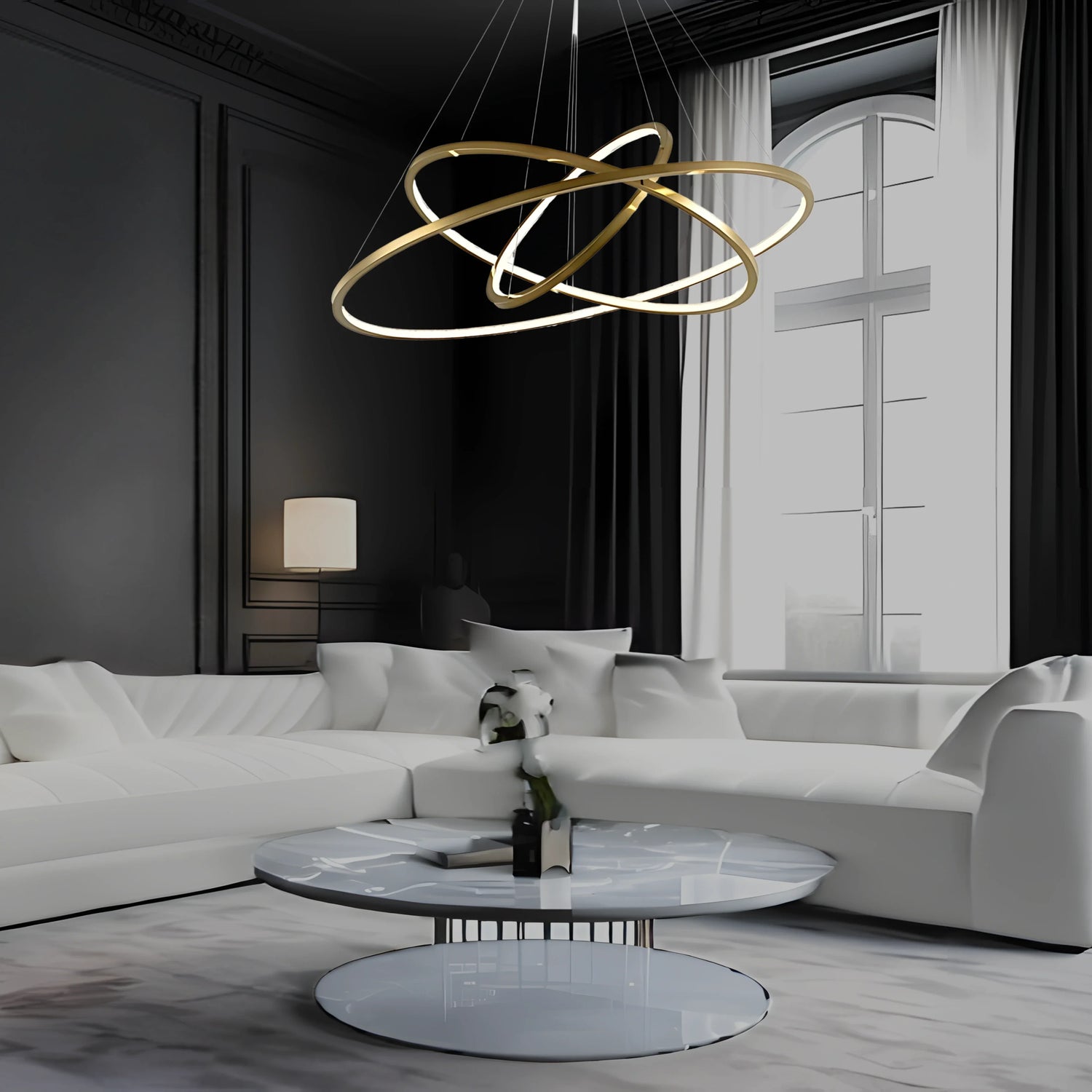 Modern chandelier in a living room