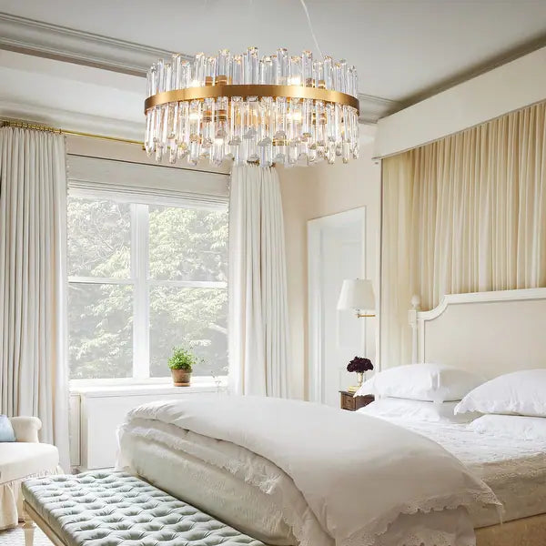 Crystal chandelier in a bedroom
