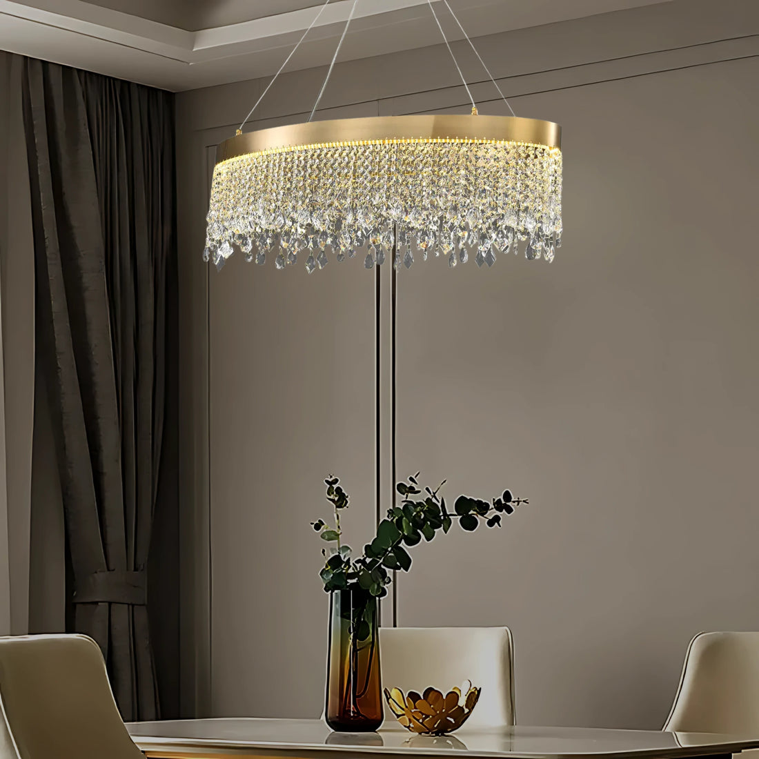 ELEGANT CRYSTAL OVAL CHANDELIER