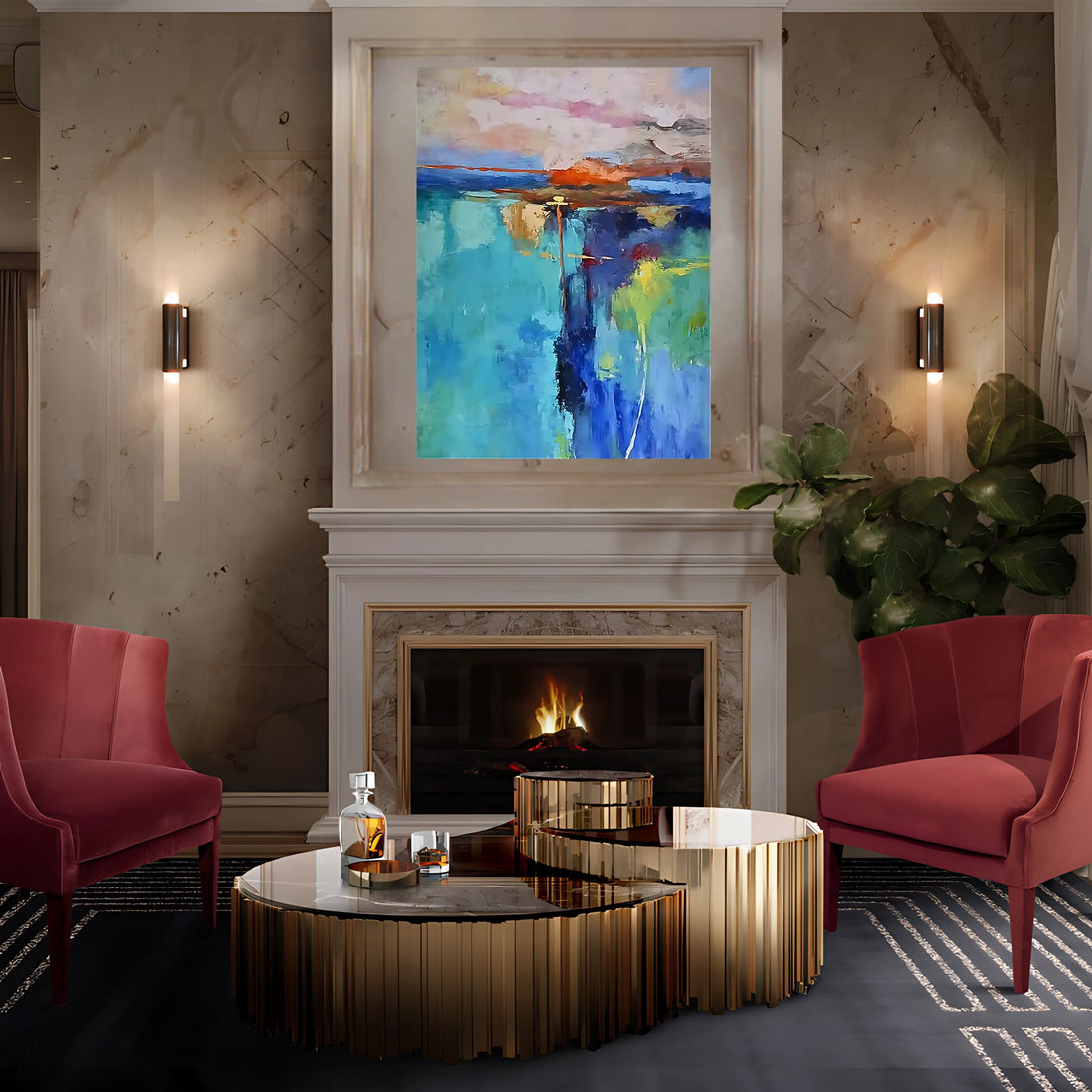 LUMINOUS CASCADE OIL PAINTING