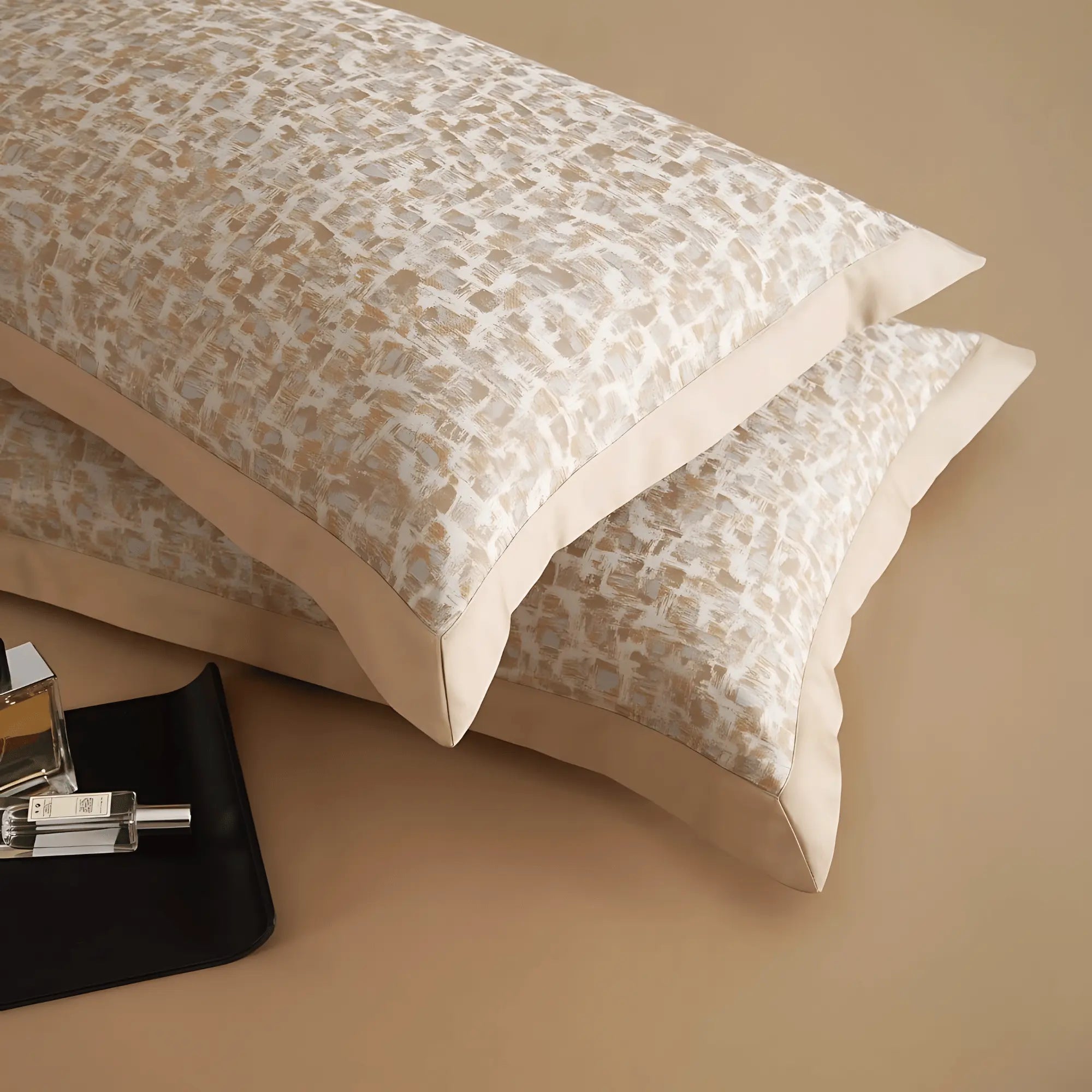 BEIGE MYSTIQUE 1000 THREAD COUNT DUVET COVER &amp; SHAMS