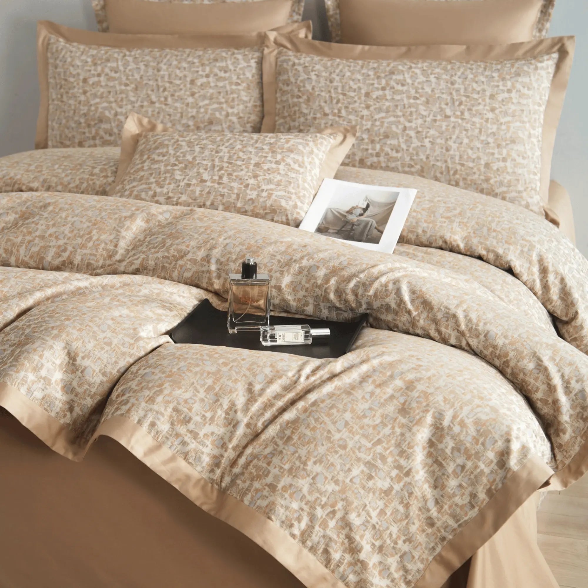 BEIGE MYSTIQUE 1000 THREAD COUNT DUVET COVER &amp; SHAMS