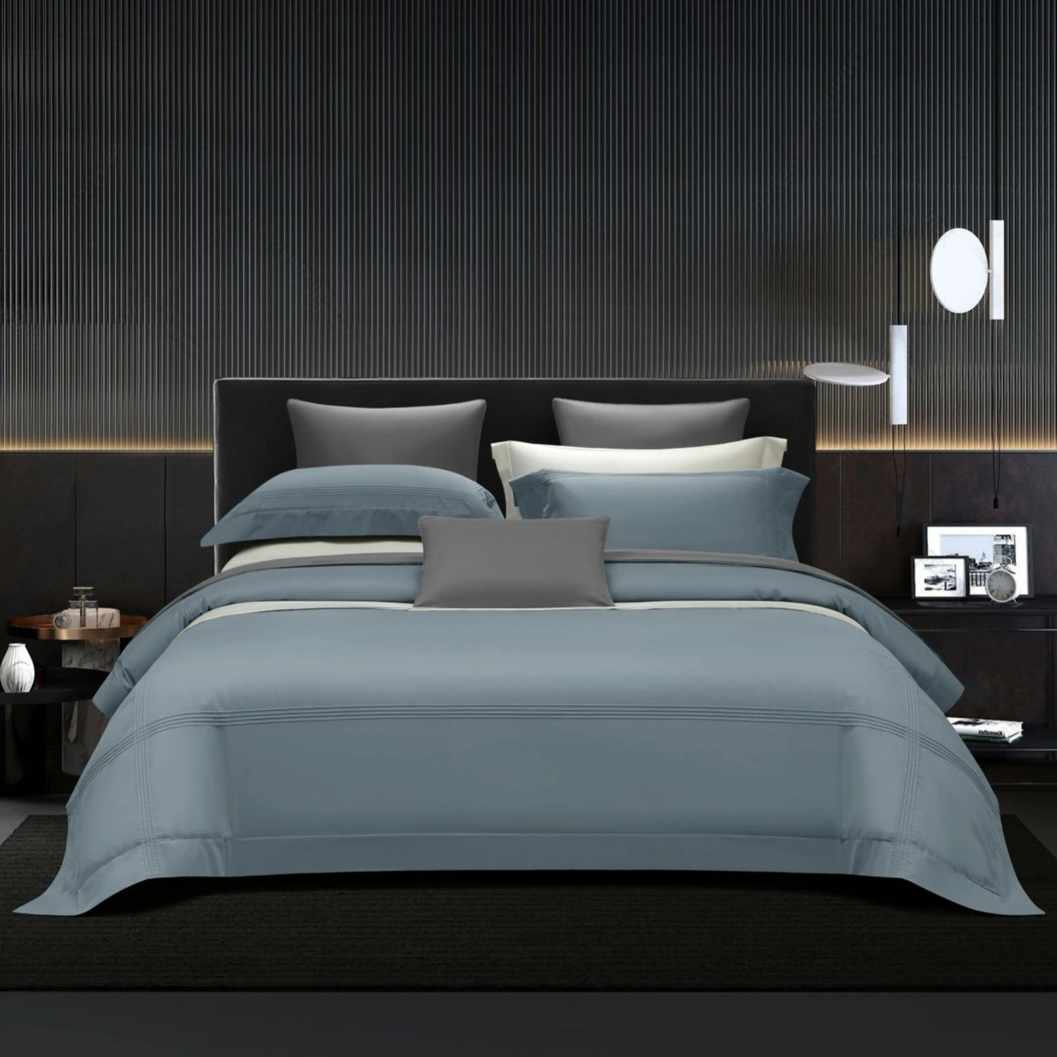 STEEL BLUE 600 THREAD COUNT DUVET COVER &amp; SHAMS