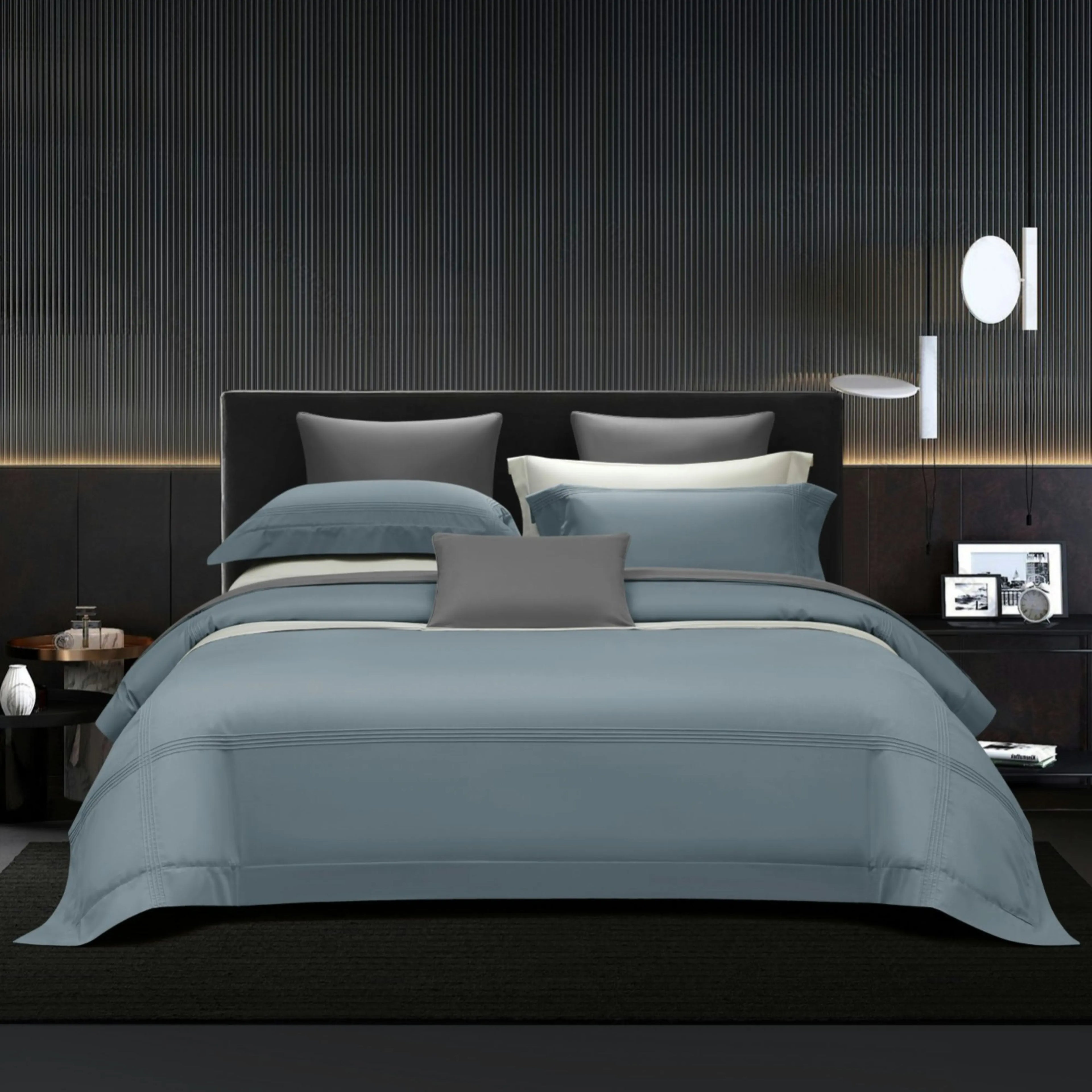 STEEL BLUE 600 THREAD COUNT DUVET COVER &amp; SHAMS
