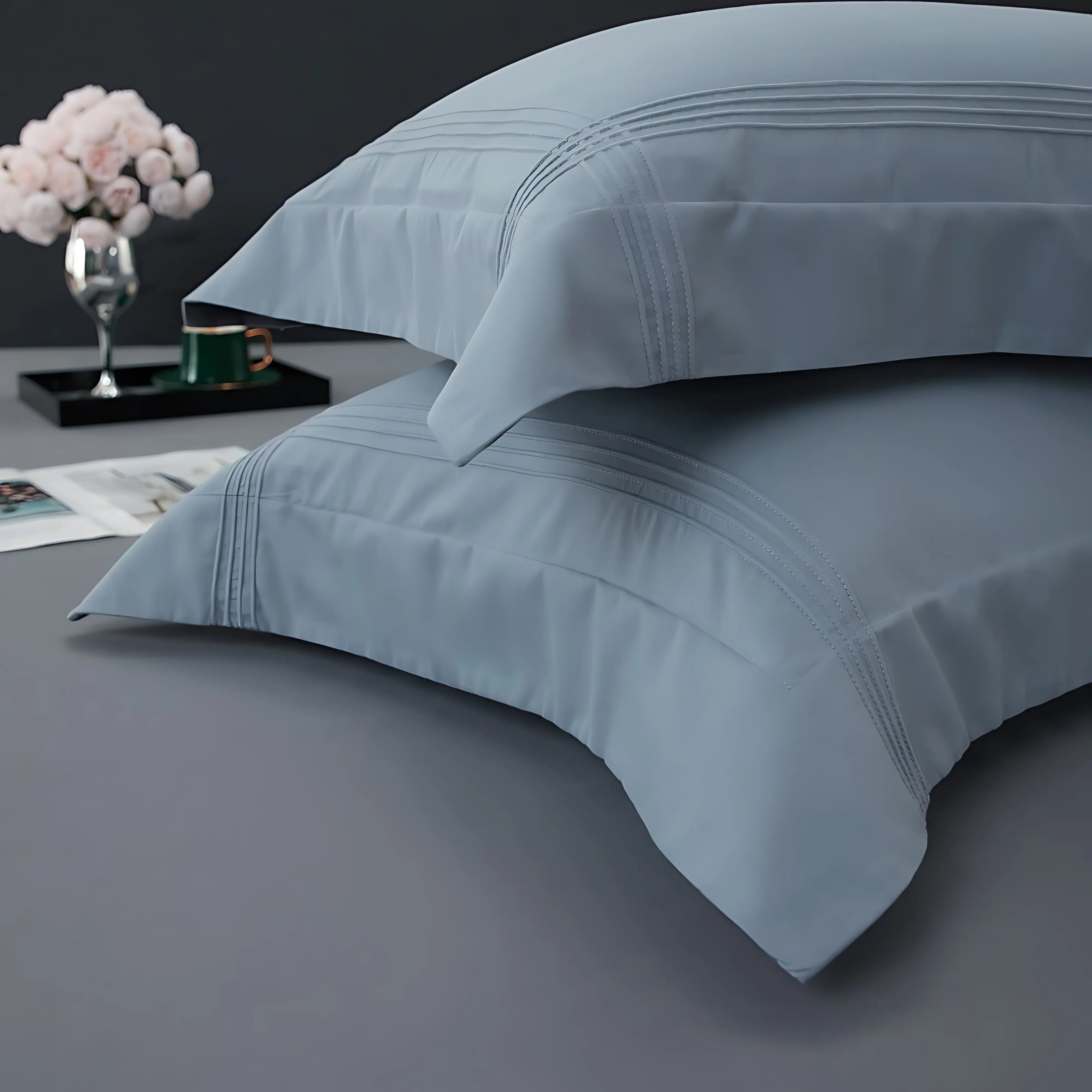 STEEL BLUE 600 THREAD COUNT DUVET COVER &amp; SHAMS
