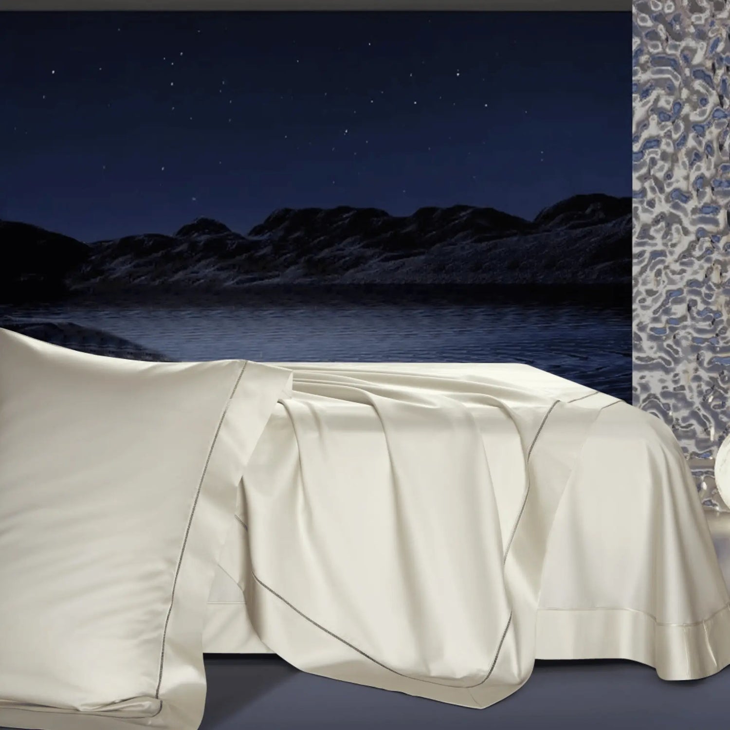 PEARL WHITE ELEGANCE 2000 THREAD COUNT DUVET COVER &amp; SHAMS