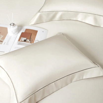 PEARL WHITE ELEGANCE 2000 THREAD COUNT DUVET COVER &amp; SHAMS
