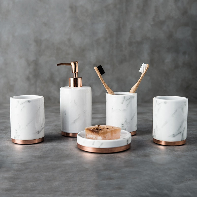 MARBLE ROSE GOLD BATHROOM SET - Decor Lane